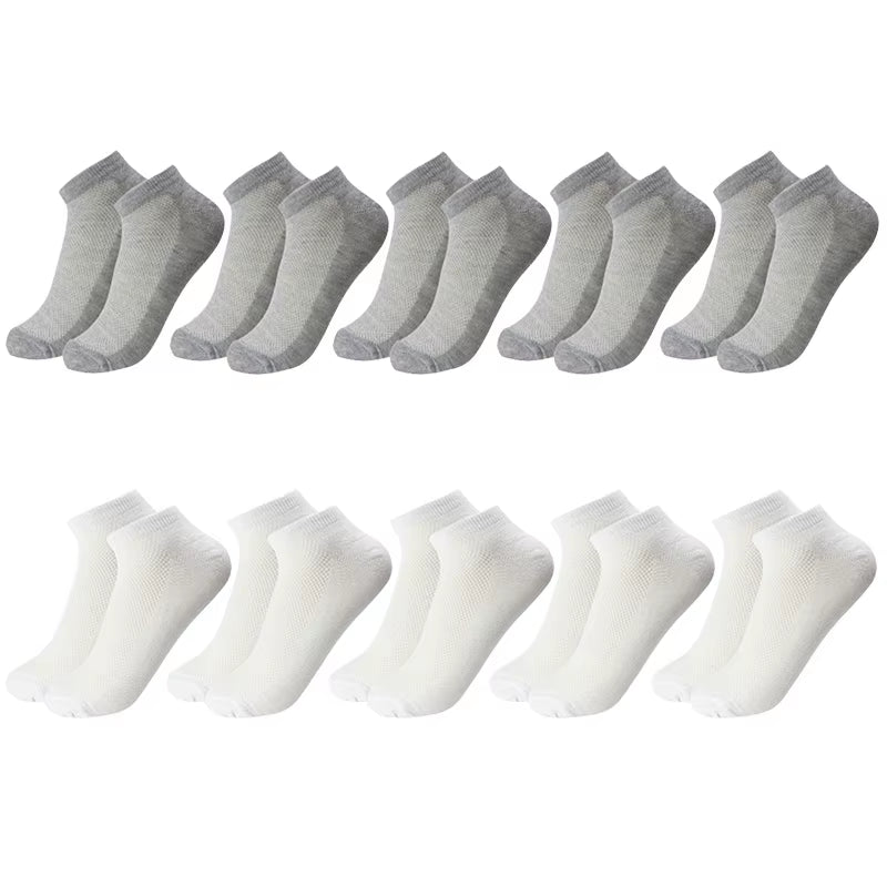 10 Pairs/Lot plus Size Men'S Socks Breathable Short Ankle Elastic Solid Color Mesh High Quality Business Unisex Socks