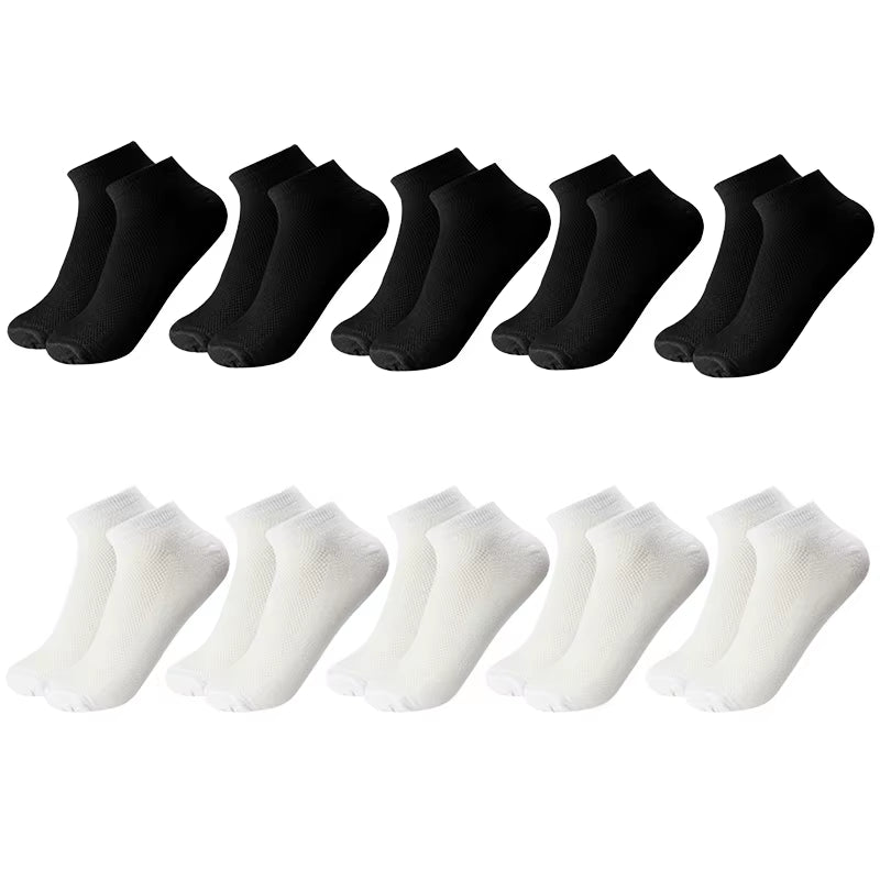 10 Pairs/Lot plus Size Men'S Socks Breathable Short Ankle Elastic Solid Color Mesh High Quality Business Unisex Socks