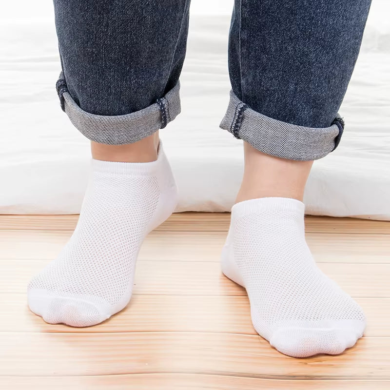 10 Pairs/Lot plus Size Men'S Socks Breathable Short Ankle Elastic Solid Color Mesh High Quality Business Unisex Socks