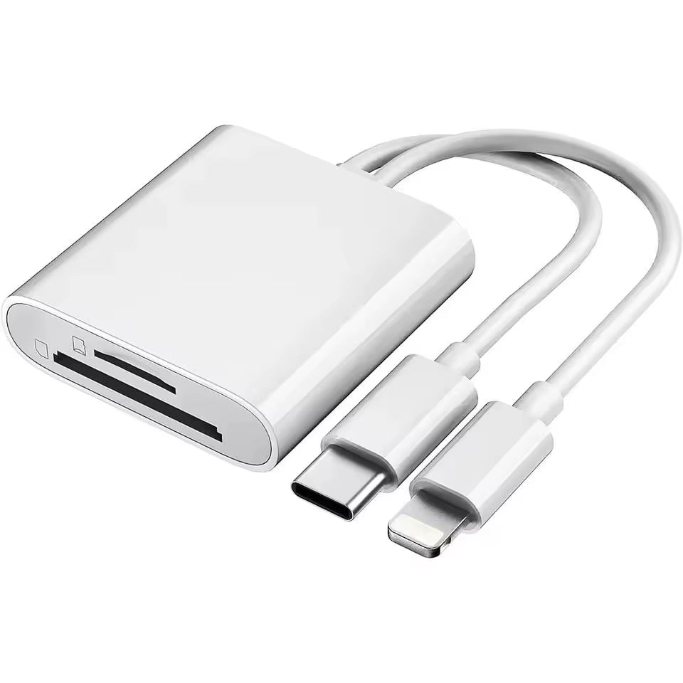 2-In-1 Card Reader, Lightning & USB-C SD/TF Card Adapter, Dual Slot Multi-Card Reader, Plug & Play for Iphone Samsung Xiaomi