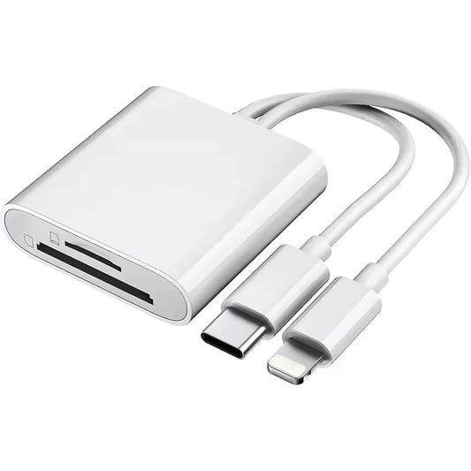 2-In-1 Card Reader, Lightning & USB-C SD/TF Card Adapter, Dual Slot Multi-Card Reader, Plug & Play for Iphone Samsung Xiaomi