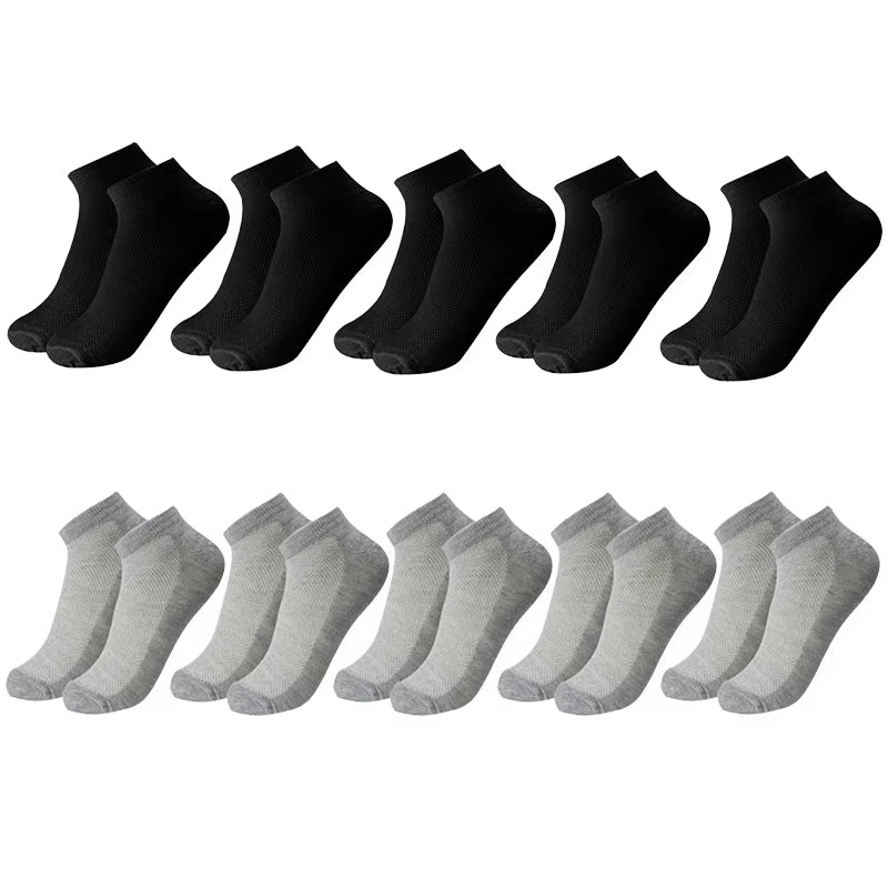 10 Pairs/Lot plus Size Men'S Socks Breathable Short Ankle Elastic Solid Color Mesh High Quality Business Unisex Socks