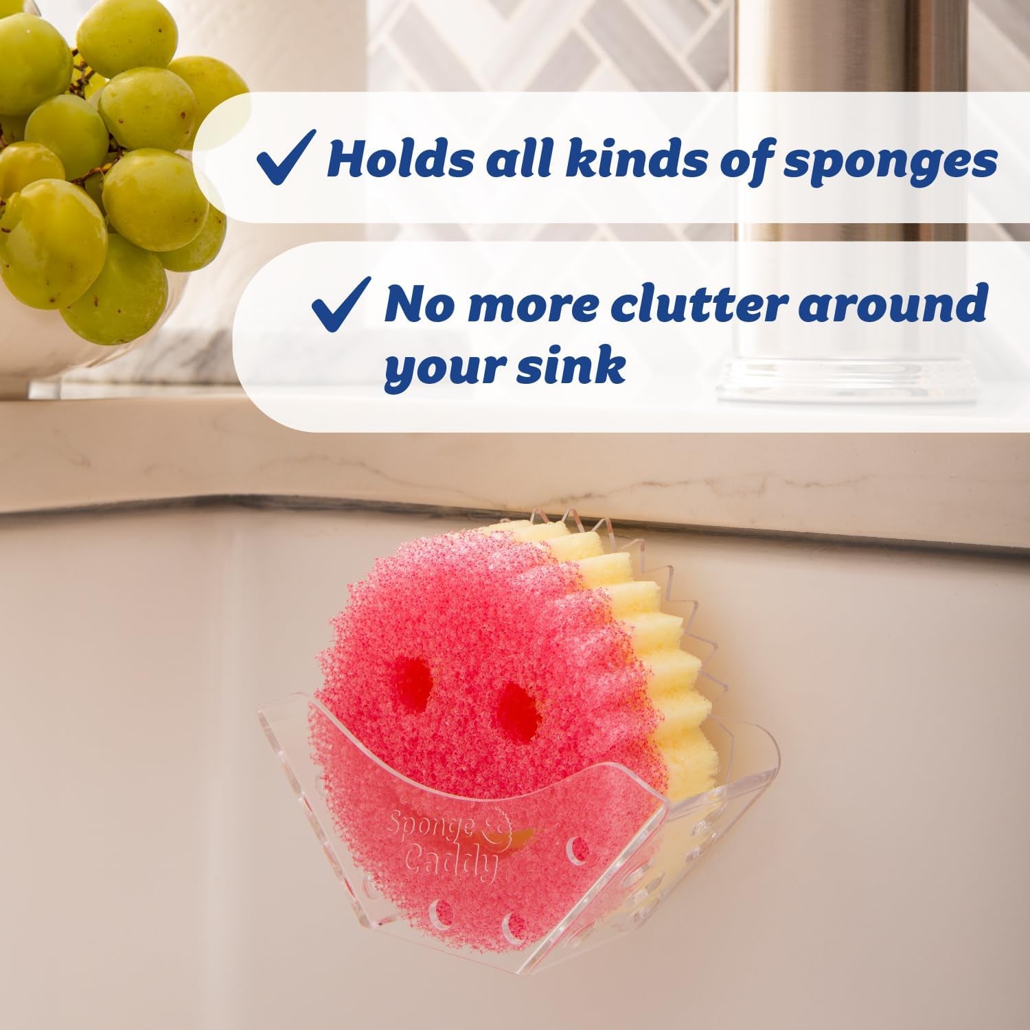 Sponge Caddy Universal Household Sponge Holder - in Sink Sponge Holder with Dual Suction Cups - for  and Traditional Sponges
