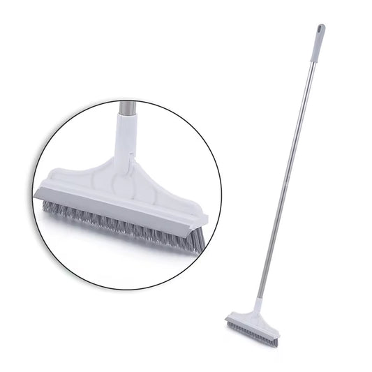 Rotating Floor Scrub Brush Long Handle Windows Squeegee Stiff Bristle Broom Mop 2In1 for Bathroom Kitchen Floor Crevice Cleaning