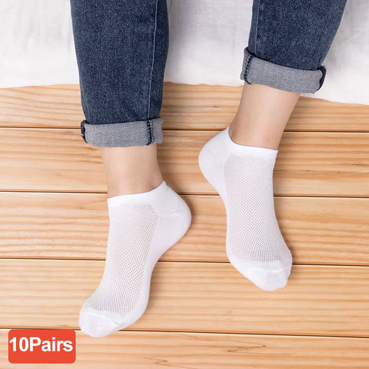 10 Pairs/Lot plus Size Men'S Socks Breathable Short Ankle Elastic Solid Color Mesh High Quality Business Unisex Socks